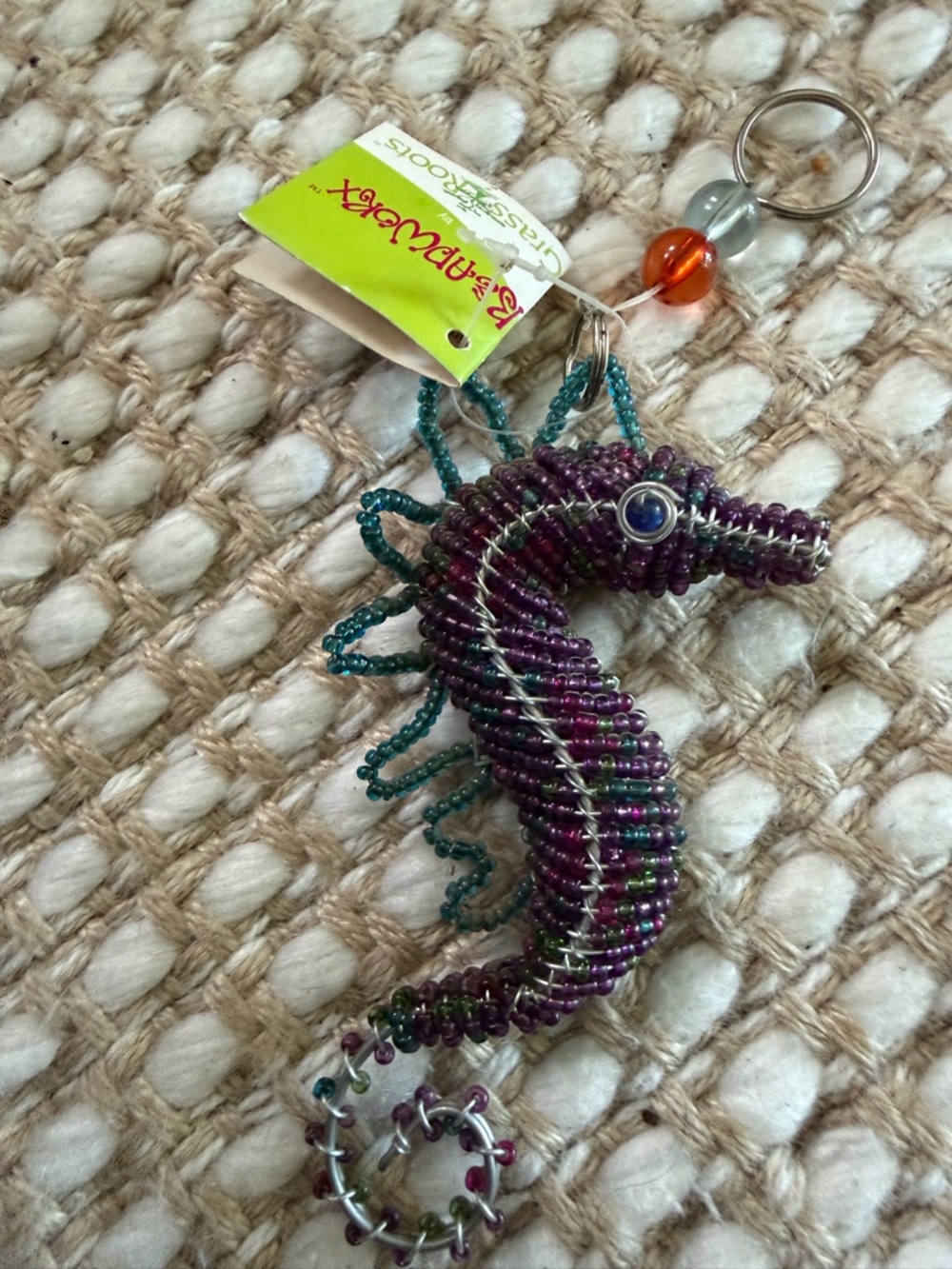 Beaded Seahorse Keychain - Purple & Teal